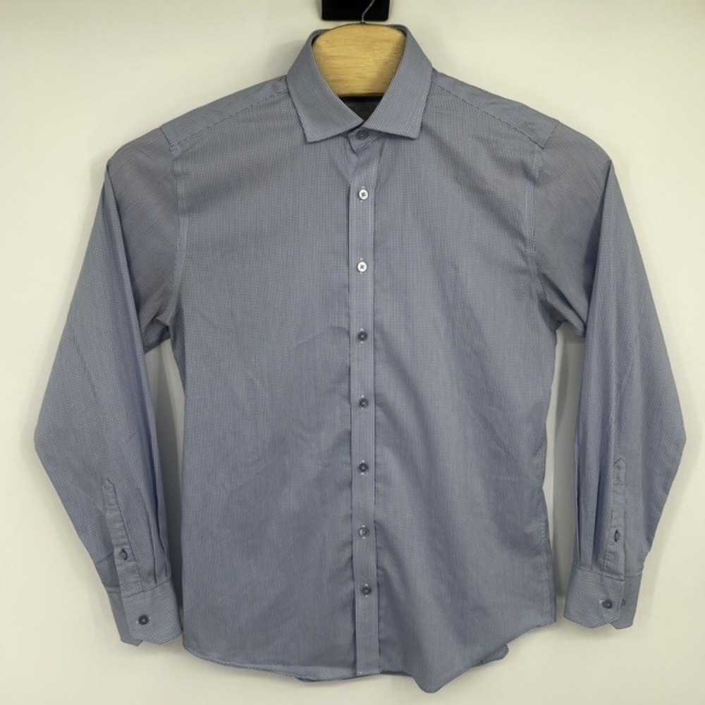 Twillory Performance Men's 16 34-35 Tailored Fit Blue Micro Check Dress Shirt